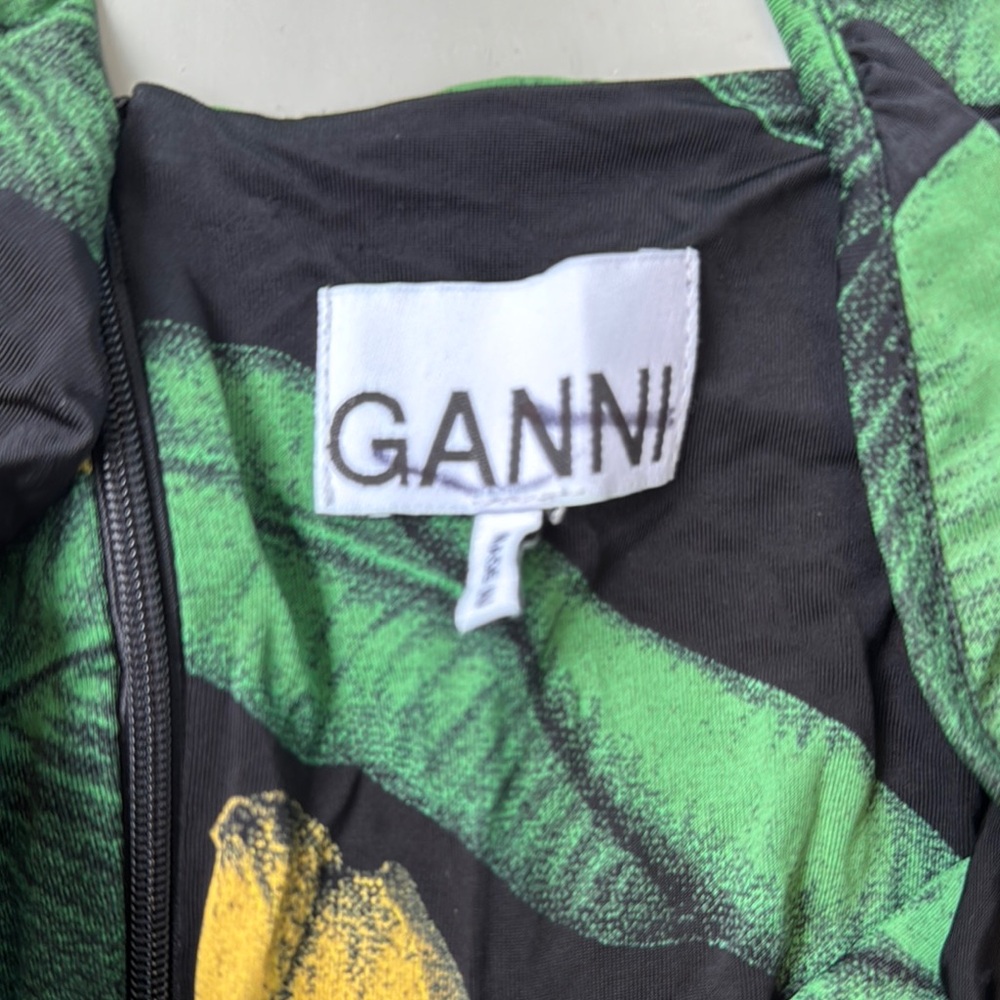 Ganni Green, Black & Yellow Ruched Long-Sleeve Midi Dress - Picture 4 of 6